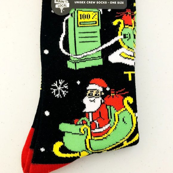 Tesla Santa & Sleigh Men's Crew Socks Sleigh Charging Station OSFM - Picture 2 of 5